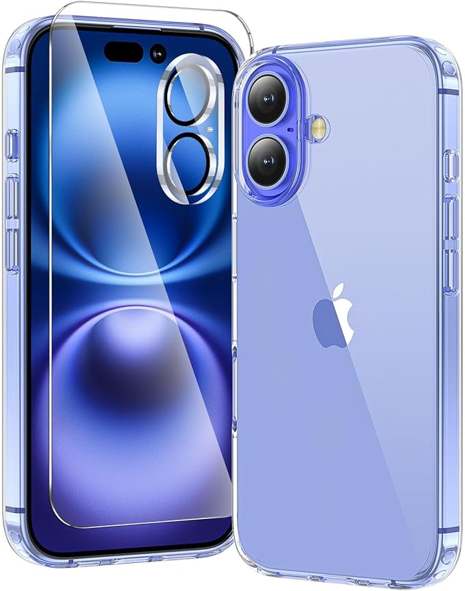 toushion 3 in 1 for iPhone 16 Case Clear, Screen Protector *1 & Camera Lens by Unknown