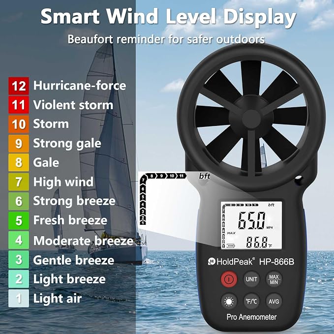 HoldPeak 866B Digital Anemometer, Handheld Wind Speed CFM Meter, HVAC Air Flow - Image 8