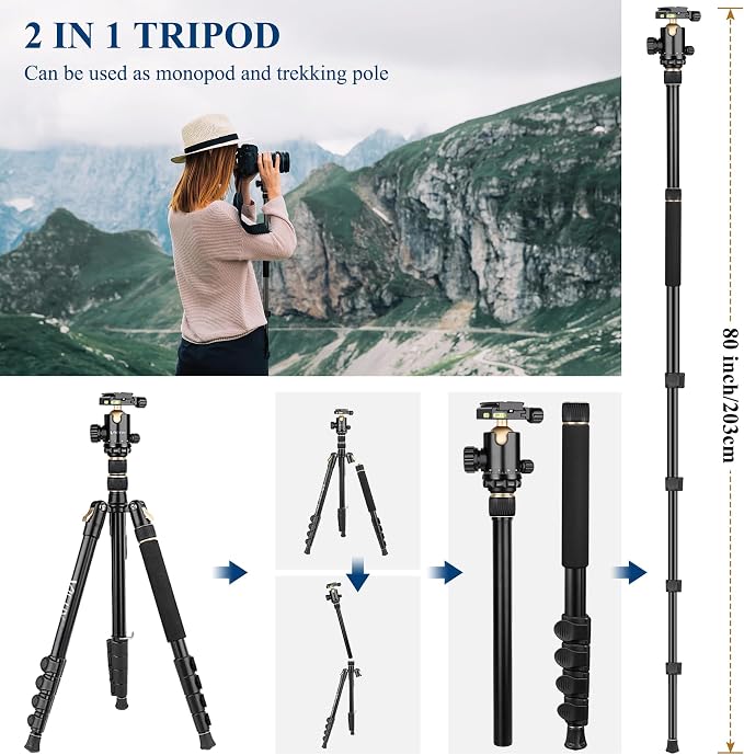 77" Aluminum Camera Tripods & Monopods, Victiv Compact Travel Tripod - Image 6