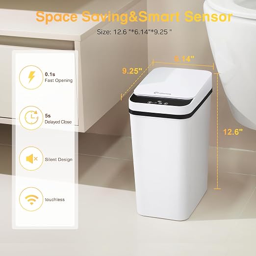 Bathroom Trash Can Automatic Touchless 2.6 Gallon Small Smart Trash Cans - Image 2