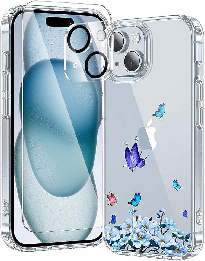 toushion 3 in 1 for iPhone 15 Case Clear, Screen Protector *1 & Camera Lens by Unknown