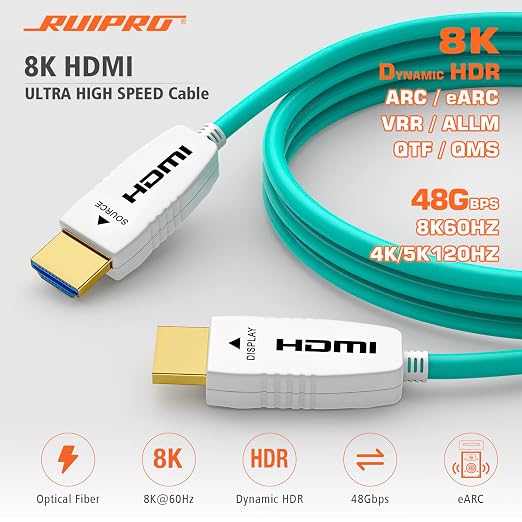RUIPRO 8K Fiber Optic HDMI Cable 100 Feet 48Gbps 8K60Hz 4K120Hz Dynamic HDR - Image 2