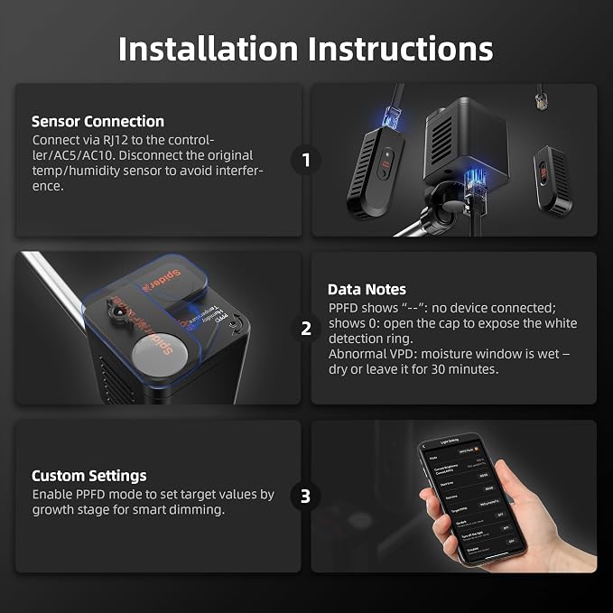 Spider Farmer GGS Sensor Pro Kits, 4-in-1 VPD/PPFD/Temp/Humid Sensor - Image 4