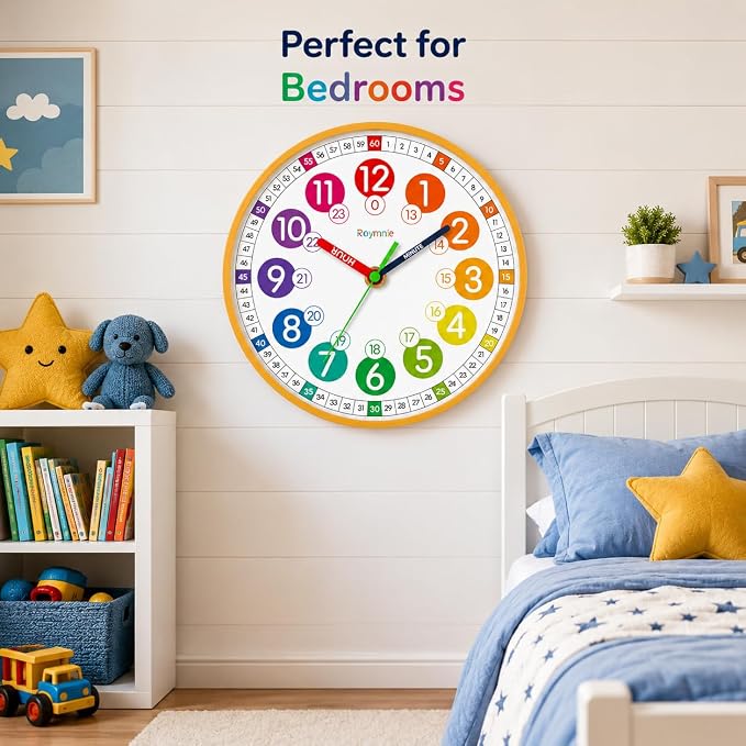 Roymnie Wall Clock for Kids Battery Operated Silent Non Ticking Analog Clock - Image 9