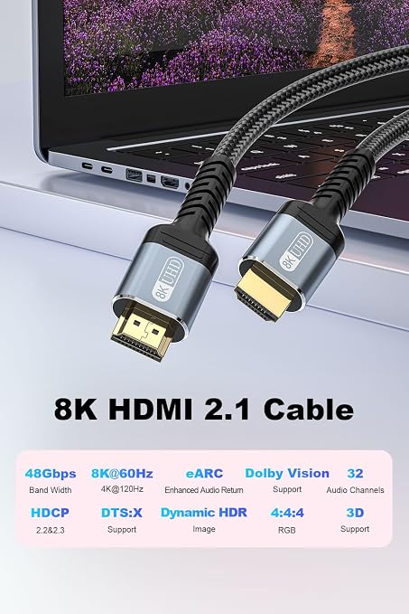 8K HDMI 2.1 Cable 3.3ft, Ultra High Speed HDMI Cable 48Gbps, HDCP 2.3, - Image 2