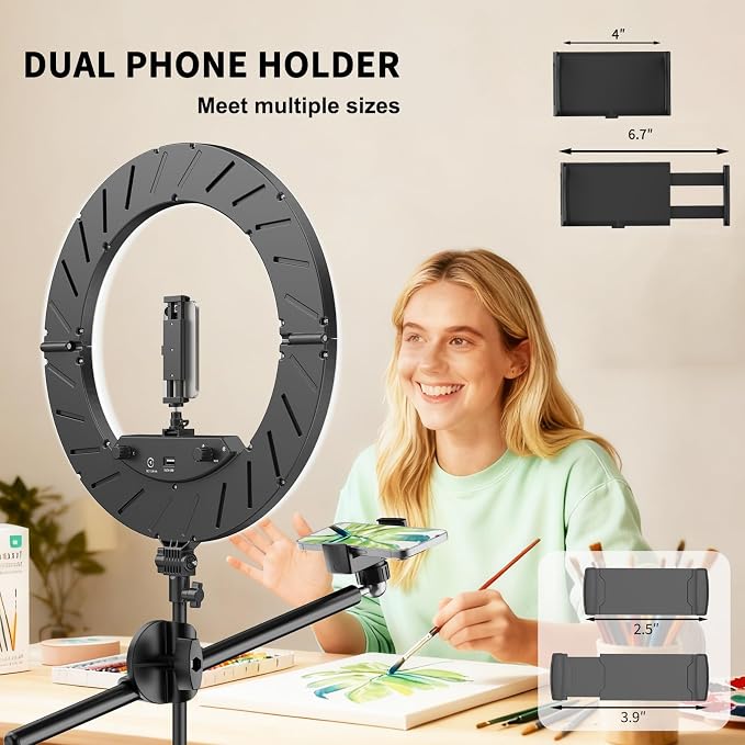 55W18 45cm Ring Light Kit 6700K Dimmable LEDRinglightTripod Stand Dual Phone - Image 4