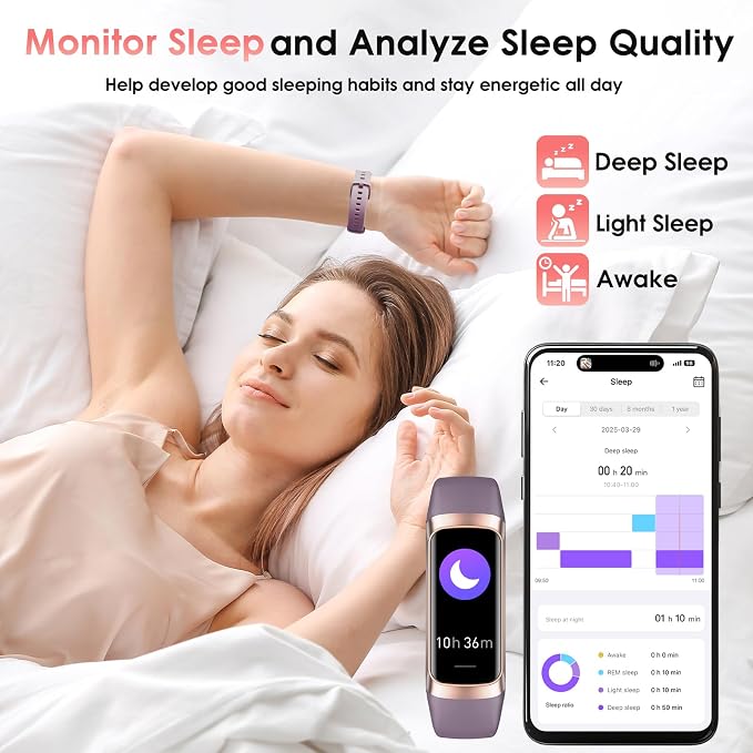Fitness Tracker, 24/7 Heart Rate Blood Oxygen Blood Pressure Body Temp Monitor - Image 3