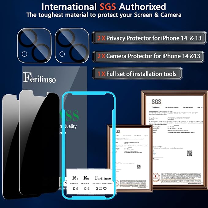 Ferilinso for iPhone 13/14 Privacy Screen Protector 2 Pack 9H Anti Spy Tempered - Image 3