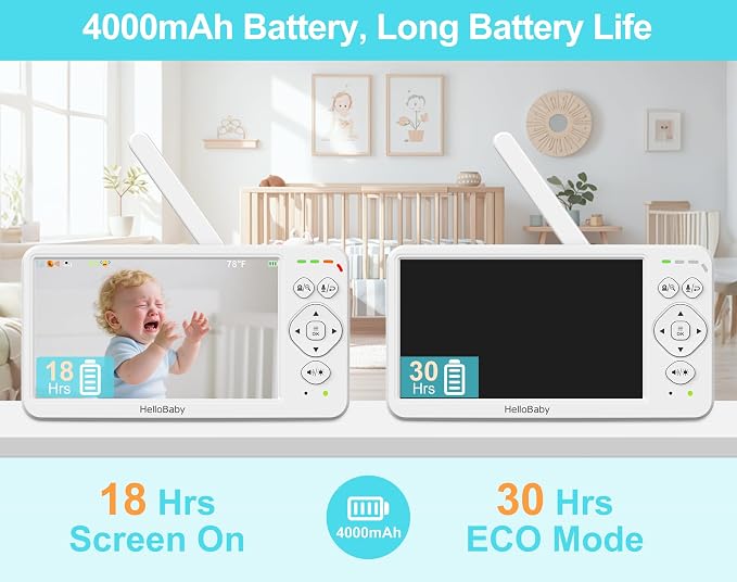 HelloBaby Baby Monitor with Camera and Audio, No WiFi 30H Battery 4000mAh - Image 3