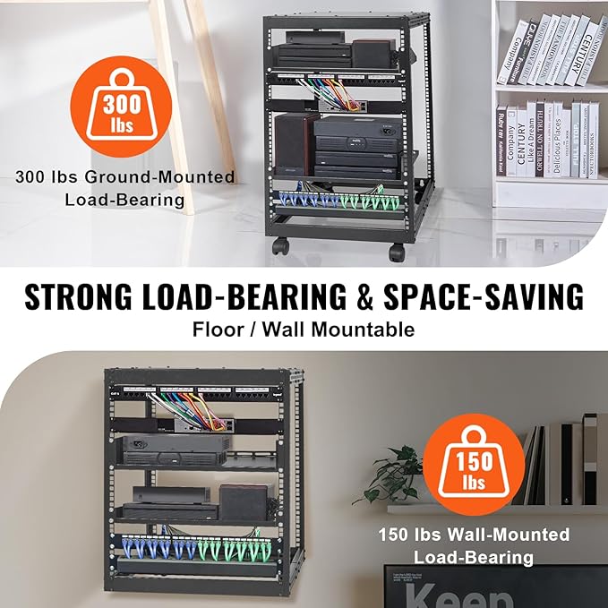 VEVOR 15U Open Frame Server Rack, Free Standing or Wall Mount Network Server - Image 3