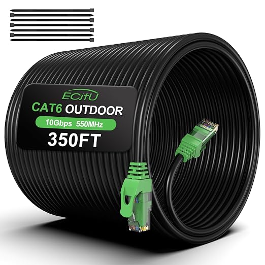350FT Cat6 Outdoor Ethernet Cable, Heavy Duty Direct Burial, 24AWG CCA Patch by ECJTU-US