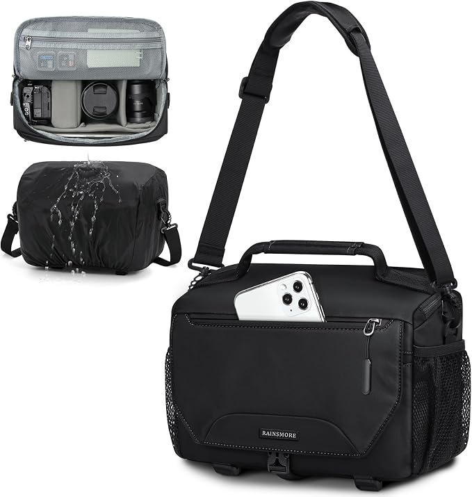 RAINSMORE Camera Bag, Small DSLR/SLR/Mirrorless Camera Sling Bag Waterproof by RAINSMORE