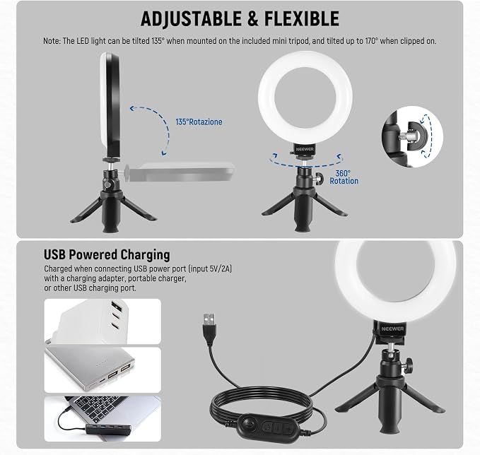 NEEWER BASICS 5" Ring Light for Video Conference Lighting, 2 Pack Clip on Light - Image 6