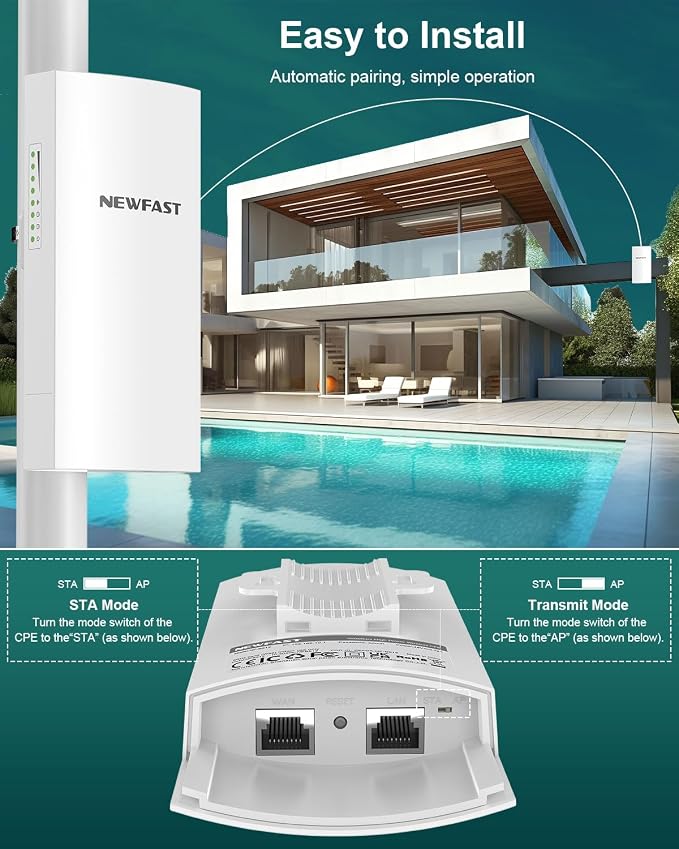 NEWFAST Bridge Point to Point Outdoor B912, 5.8G 3Km Long Range Wi-Fi Bridge - Image 6
