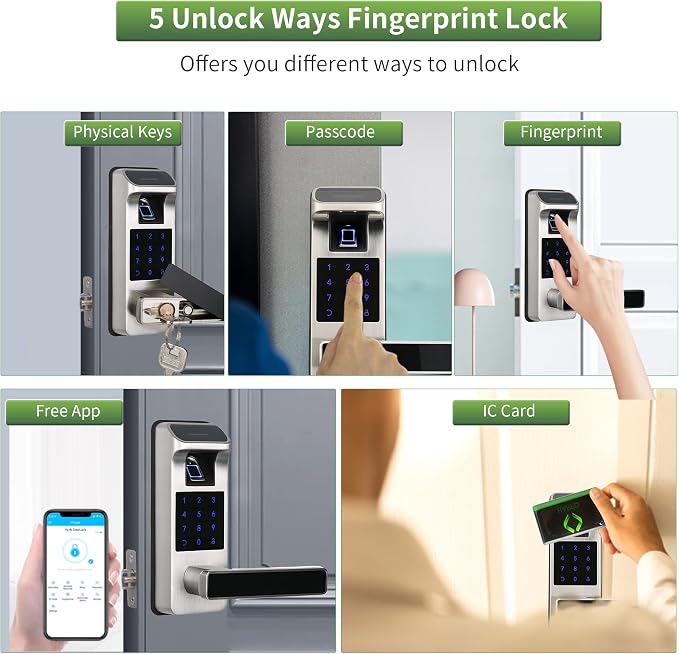 Smart Door Lock, Heavy Duty 5 in 1 Keyless Entry Door Lock, Full App Control - Image 3