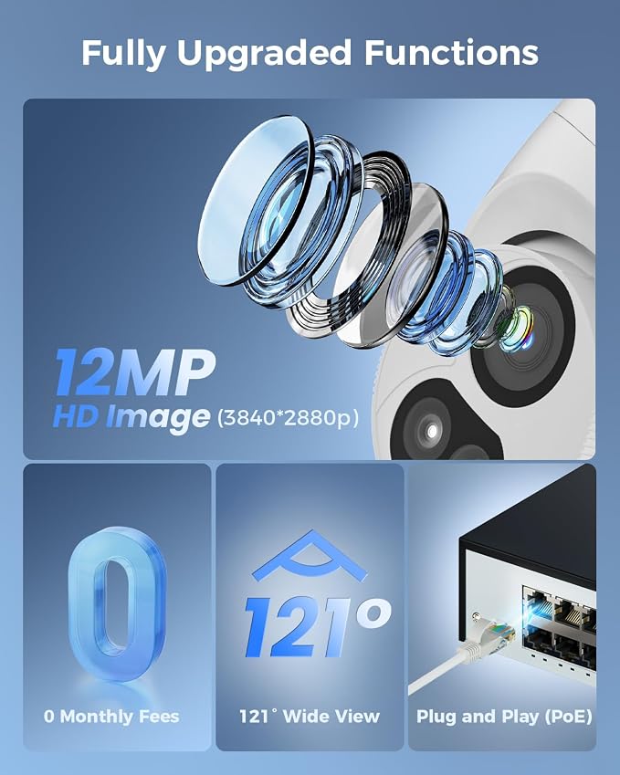 Hiseeu 12MP PoE Security Camera System, 121°Wide View, 2 Way Audio, Color Night - Image 3