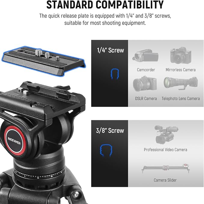 NEEWER 74" Video Tripod with Fluid Head & Damping Control, Aluminum Heavy Duty - Image 5