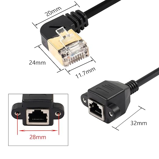 SinLoon 90 Degree Left Angle Cat8 LAN Cable, RJ45 Male to Female Shielded - Image 4