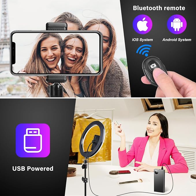 10.3" Ring Light with Tripod and Phone iPad Holder, Selfie Ring Light with 51 - Image 4