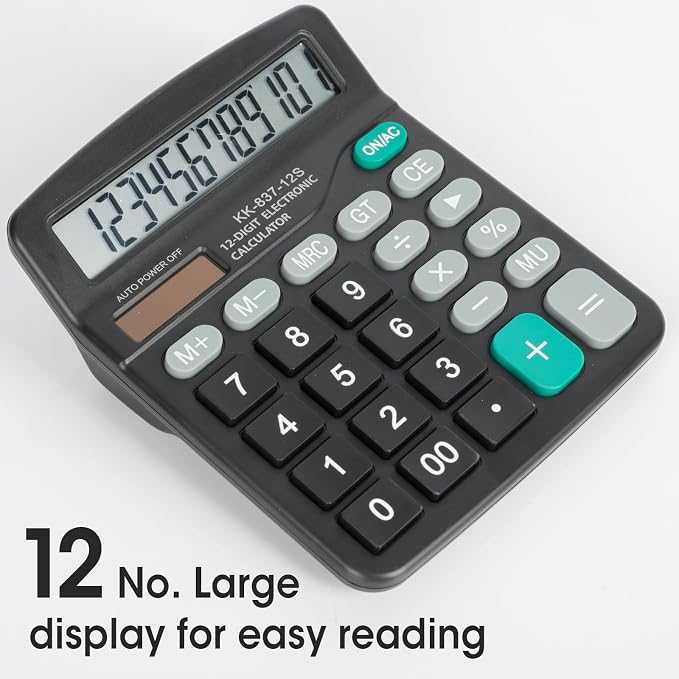 2 Pcs Calculator, 12 Digits Calculators Desktop, Solar and Battery Dual Power - Image 2