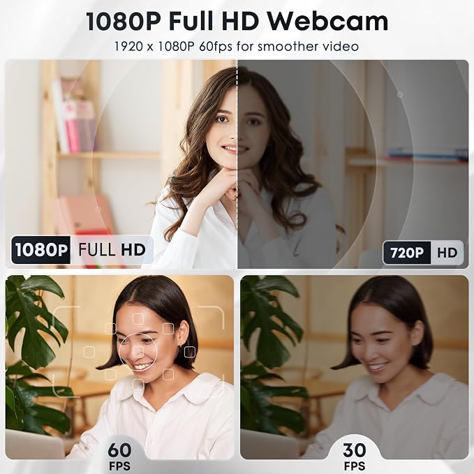 1080P HD Webcam with Microphone, Noise Cancellation, Privacy Cover, Wide-Angle - Image 2