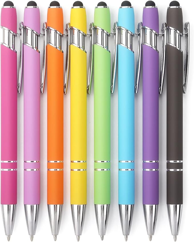Bribobo 8 Pack Ballpoint Pen 2-in-1 Stylus Retractable Ballpoint Pen by Bribobo