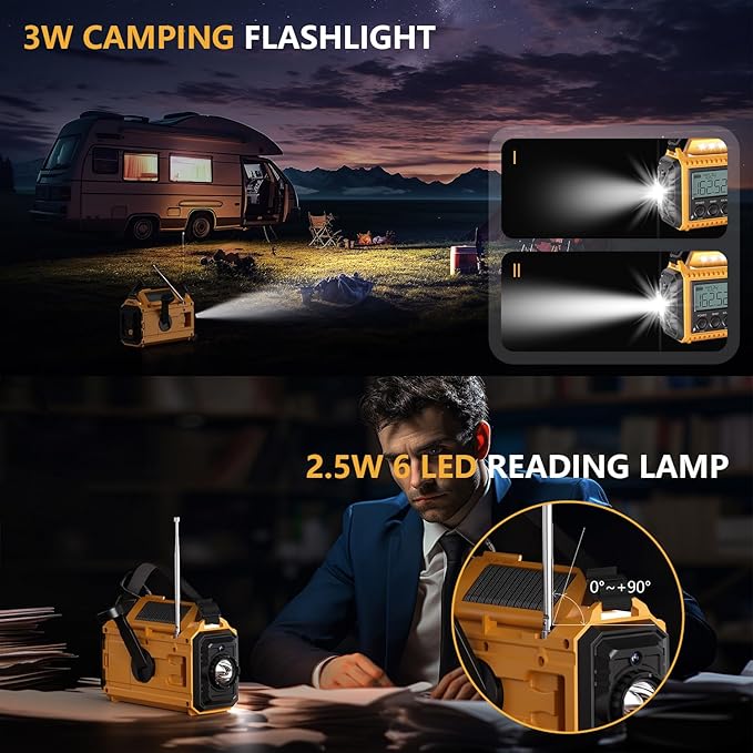 Emergency Radio12000mAh, Weather Radio 6 Ways Powered, Solar Hand Crank Radio - Image 6