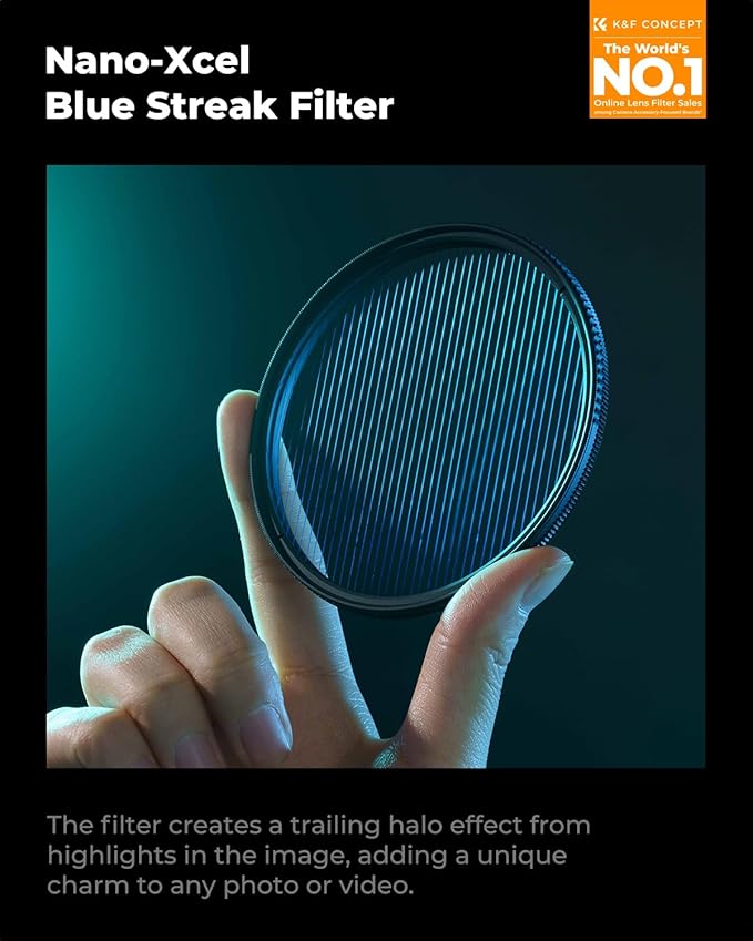 K&F CONCEPT 55mm Blue Streak Effect Lens Filter Anamorphic Optical Glass Light - Image 2
