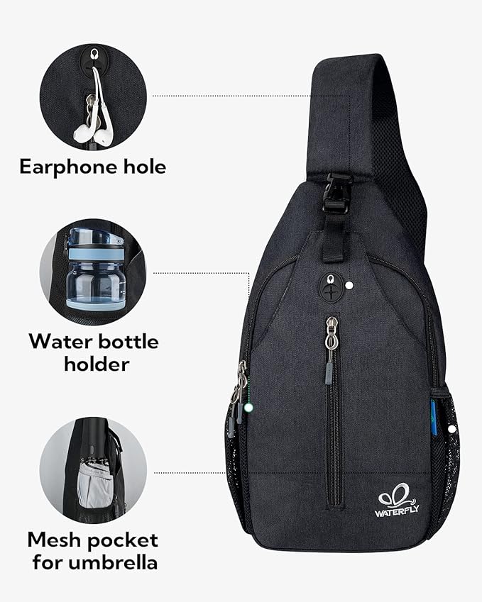 WATERFLY Small Hiking Sling Bag: Crossbody Sling Backpack Chest Bag Daypack - Image 4