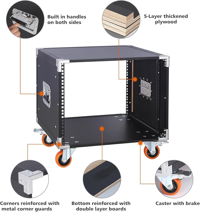 Movable AV Gear Rack 8U 19in Mobile Floor Standing Network Device Storage - Image 3