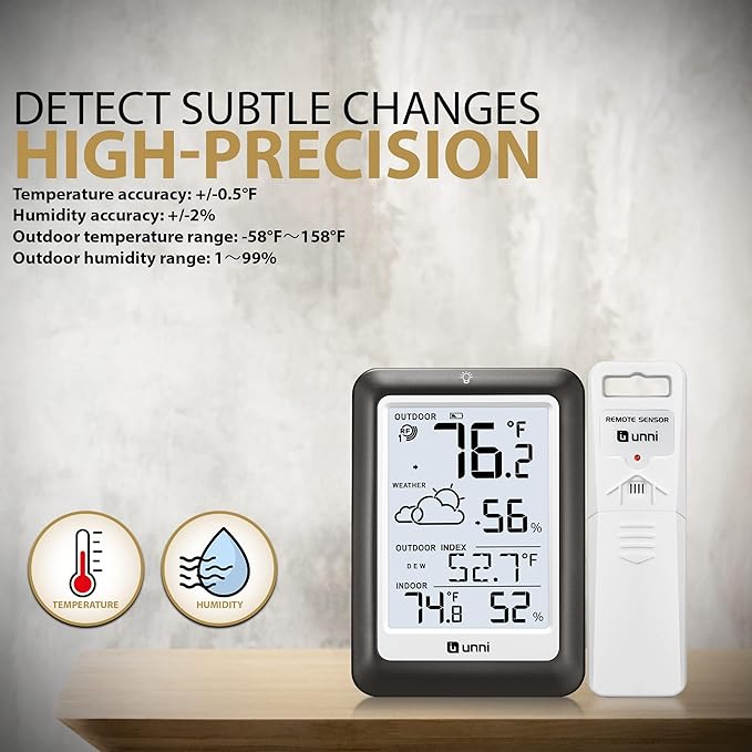 Indoor Outdoor Thermometer Wireless Weather Station, Temperature Humidity - Image 6