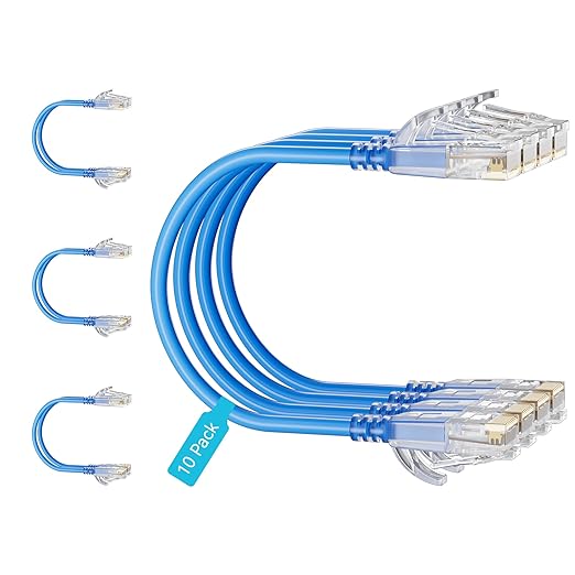 Cat6 Slim Patch Cables 14 Feet 10-Pack Blue, Cat6a Patch Cables 10Gbps 550MHz by Unknown
