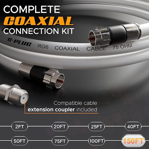 G-PLUG 150FT RG6 Coaxial Cable Connectors Set- High-Speed Internet, Broadband - Image 2