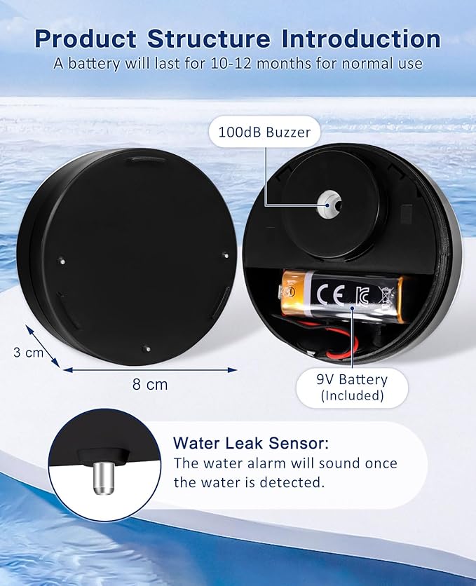 Geevon 1 Pack Water Leak Detectors, 100dB Water Sensor Alarms Flood Detector - Image 4