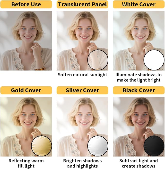 24/32/43/52in Photography Reflector, 5 in 1 Light Diffuser - Image 2