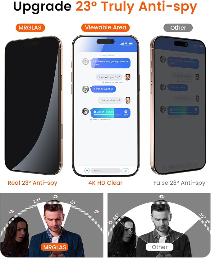 MRGLAS 4-Pack TOP 9H+ Glass for iPhone 15 Pro Privacy Screen Protector UNBREAK - Image 3