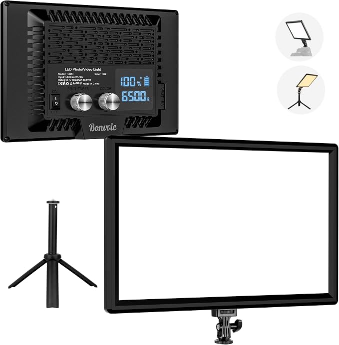 15W Rechargeable LED Video Light Kit, 9” Camera Light by Bonvvie