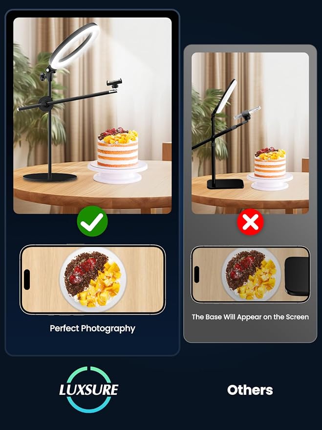 Selfie Ring Light with Stand and Phone Holder, Overhead Phone Mount with 10.5" - Image 6