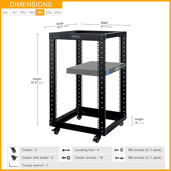 RIVECO 18U Open Frame Server Rack - Image 3