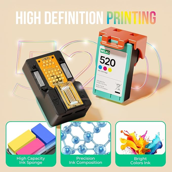 Nelko 520 Genuine Color Ink Cartridges, 2.0 High-Yield Ink Cartridge Compatible - Image 4