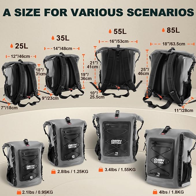 OSAH DRYPAK Waterproof Backpack Dry Bag 35L/55L/85L – Heavy Duty Roll-Top - Image 2