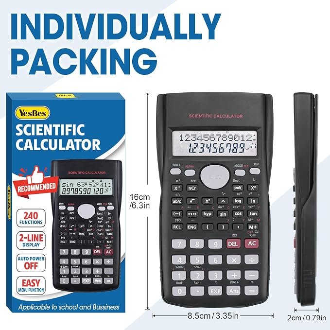 16 Pack Scientific Calculators, 2-Line Large Screen Display 240 Functions - Image 5