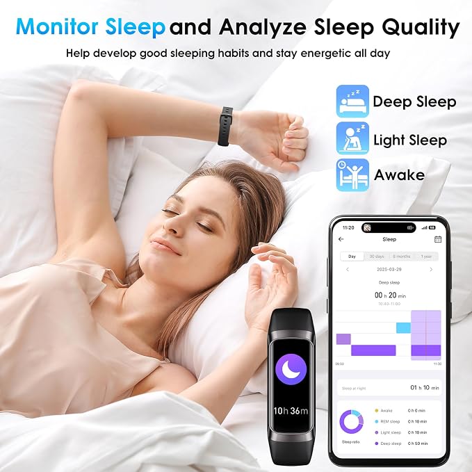 Fitness Tracker, 24/7 Heart Rate Blood Oxygen Blood Pressure Body Temp Monitor - Image 3