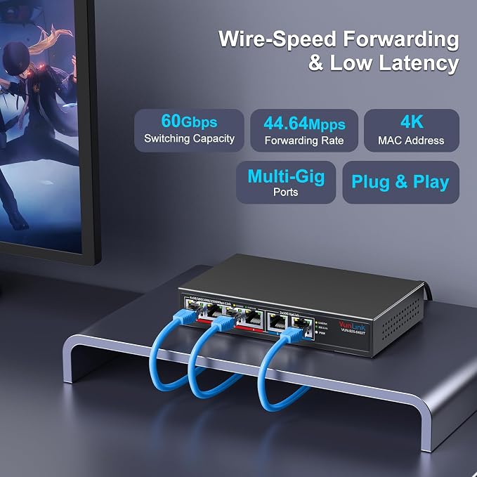 10Gb Ethernet Switch with 4 x 2.5GbE + 2 x 10GbE RJ45 Ports, VunLink 6 Port - Image 3