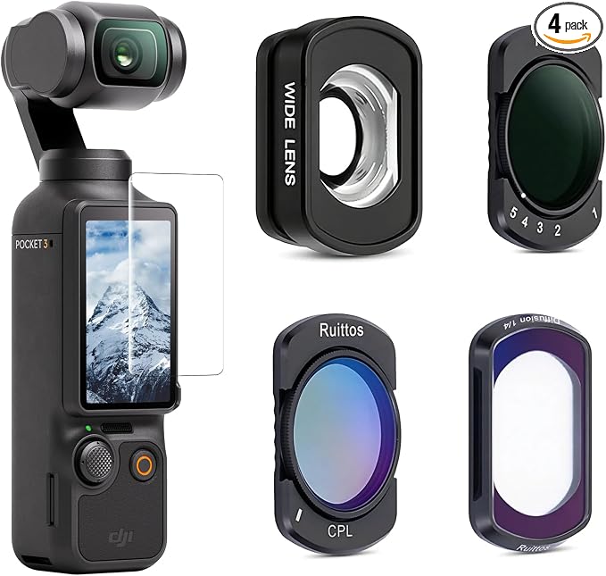 4-Pack Magnetic Filter Set for DJI Osmo Pocket 4/3, Includes ND2-32 Variable ND by Ruittos