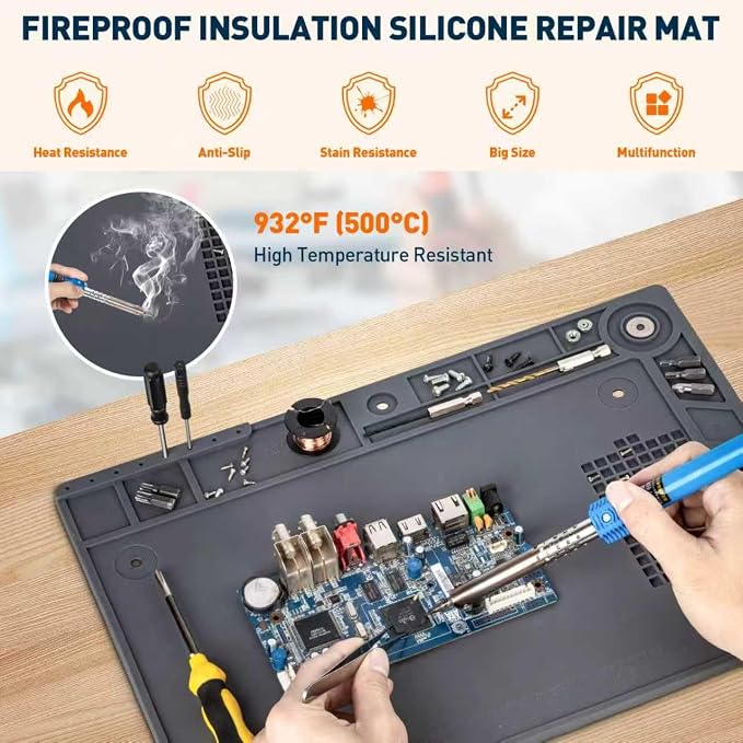 Silicone Mat Helping Hands Soldering Station, 30X/10X Magnifying Glass - Image 3