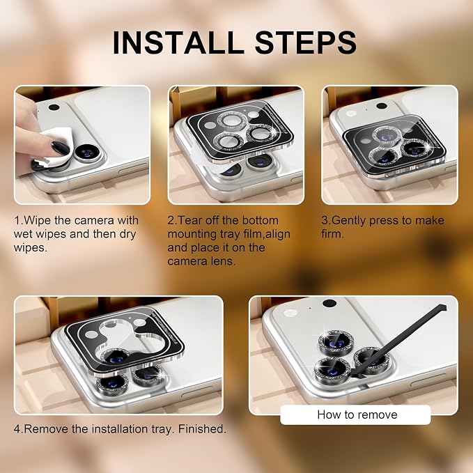 Misea Compatible for iPhone 17 Pro/iPhone 17 Pro Max Camera Lens Protector Bling - Image 7