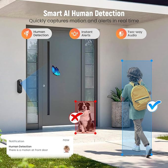 GridTera Smart Video Doorbell Camera Wireless, AI Human Detection and Instant - Image 3