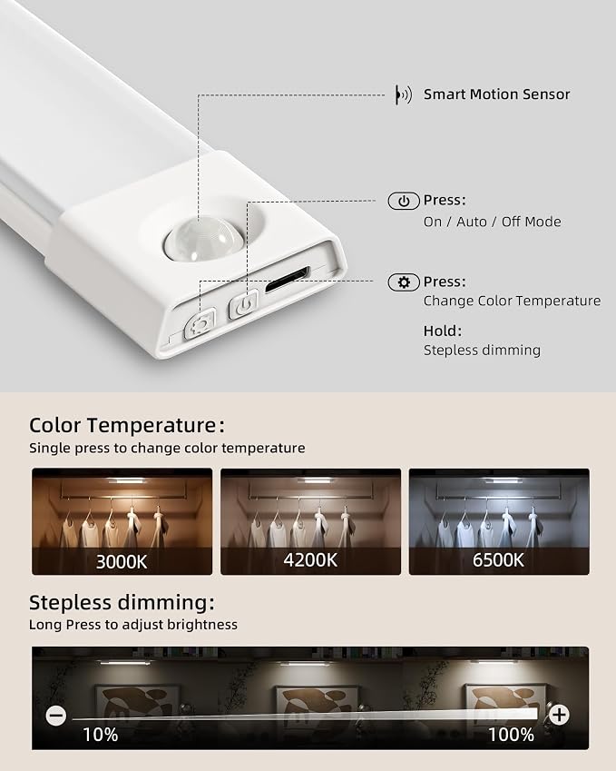 EZVALO Under Cabinet Lighting, Wireless Closet Lights, 50 LED Rechargeable - Image 4