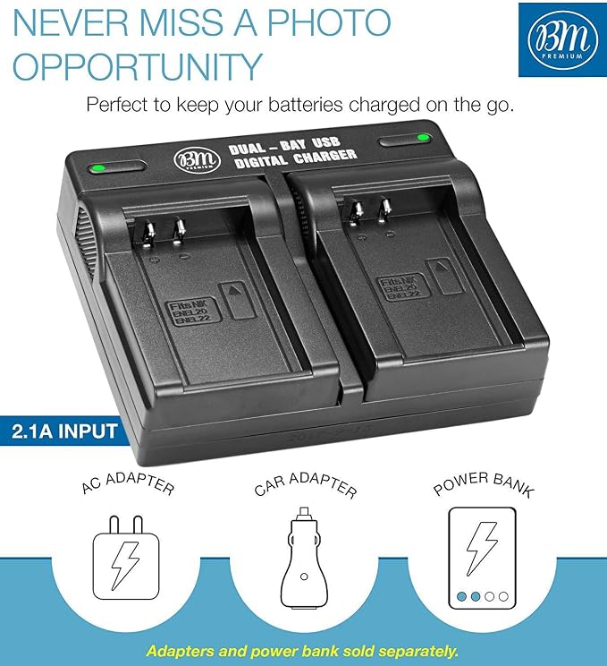 BM Premium Pack of 2 ENEL20, EN-EL20a Batteries and USB Dual Battery Charger - Image 4